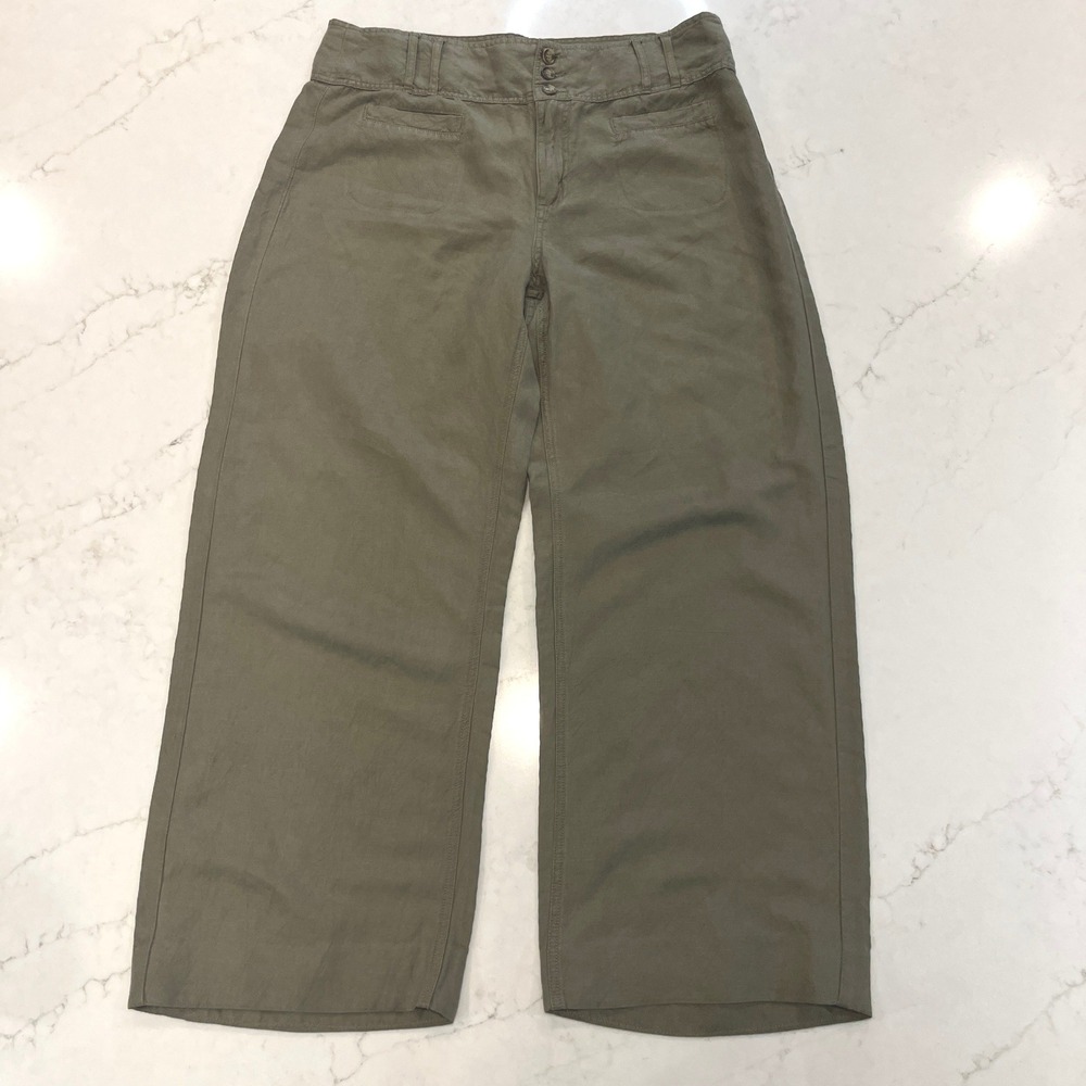 Tribal Jeans Wide Leg Pants Womens 12 Olive Green Linen Blend Casual Travel Boho